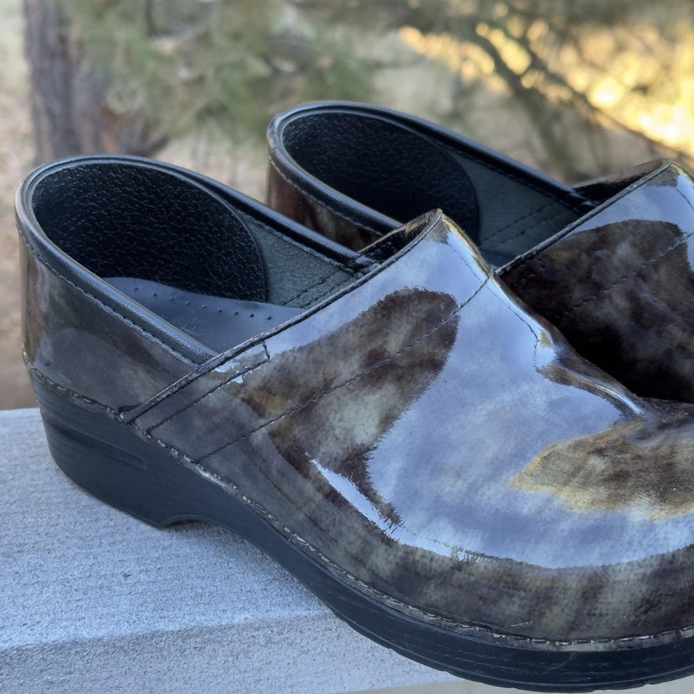 Dansko Marbled Clogs Women's 41 Size 10.5 - 11 Patent Leather ITALY Green Brown - Picture 7 of 13